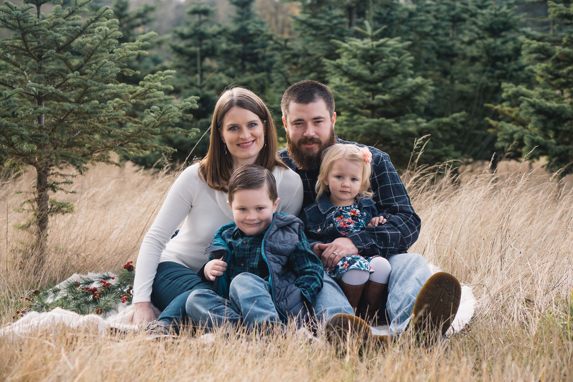 a family in a field